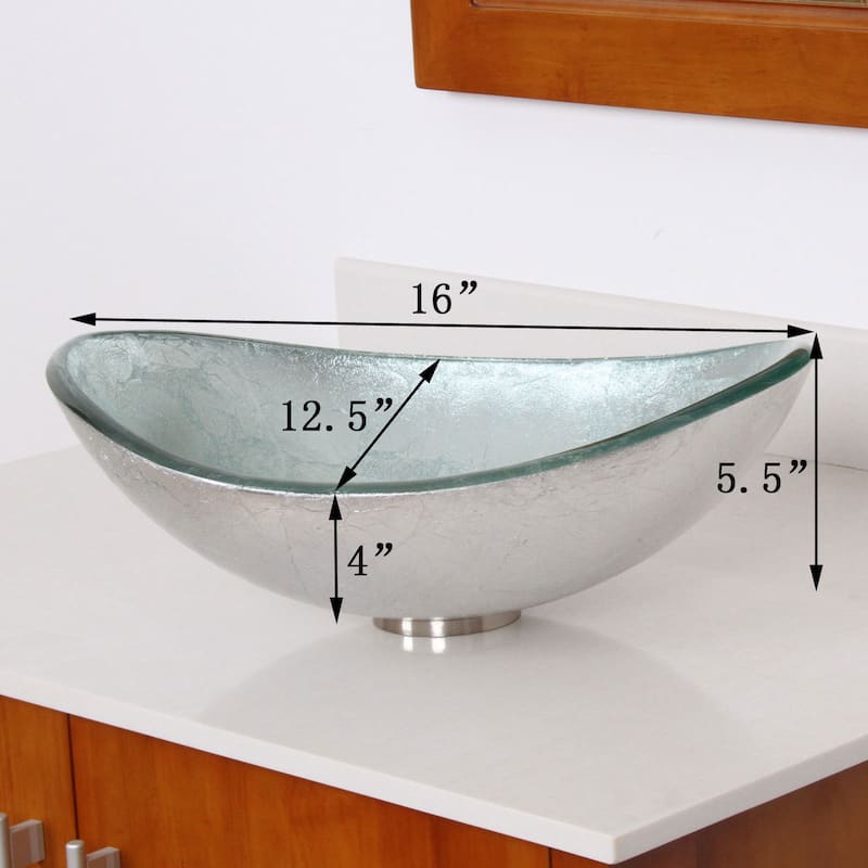 Elite Oval Artistic Silver Tempered Glass Bathroom Vessel Sink with Faucet