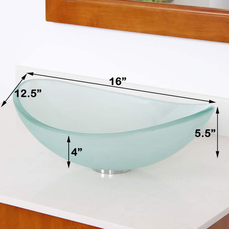 Elite Unique Oval Frosted Tempered Glass Bathroom Vessel Sink With Faucet Combo