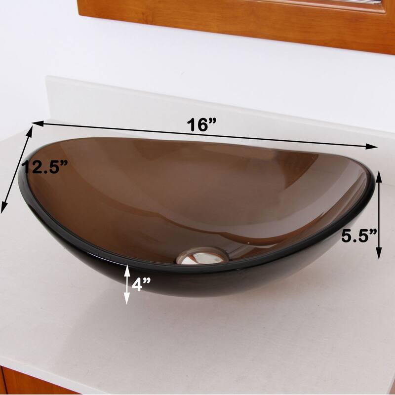 Elite 1417+2659 Unique Oval Transparent Brown Tempered Glass Bathroom Vessel Sink With Faucet Combo