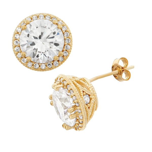 Gioelli 10k Yellow Gold Elegant Round cut Cubic Zirconia Designer Stud