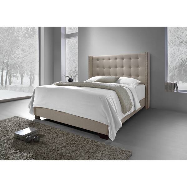 DG Casa Cream Fabric Savoy Wingback Bed Overstock 9514552