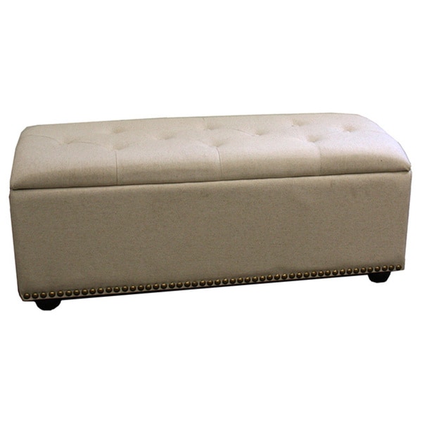 Beige 18-inch 3-seat Storage Bench