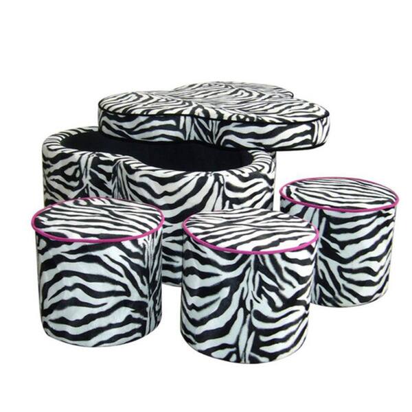 Zebra Print Modern Storage Ottoman with 3 Hidden Stools Overstock 9514589