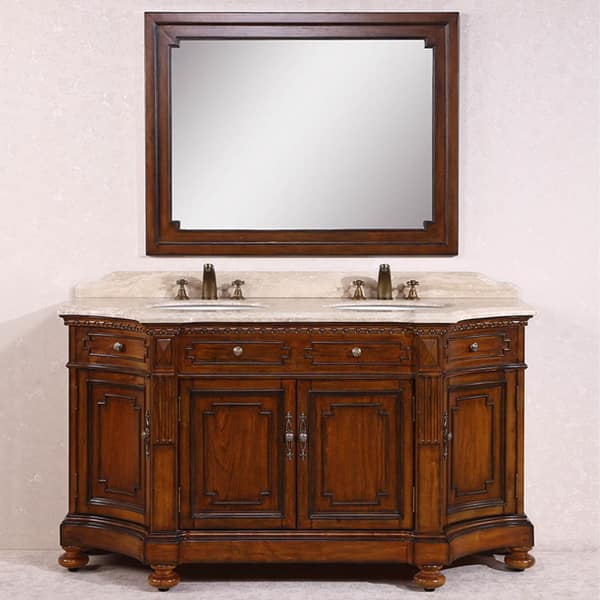 Legion Furniture White Travertine Top Antique Brown 68-inch Double Sink ...