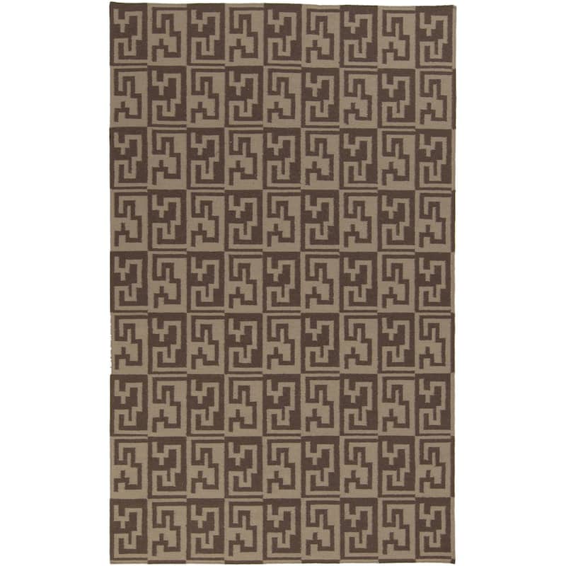 Hand-woven Boise Flatweave Abstract Wool Area Rug - 2' x 3' - Chocolate
