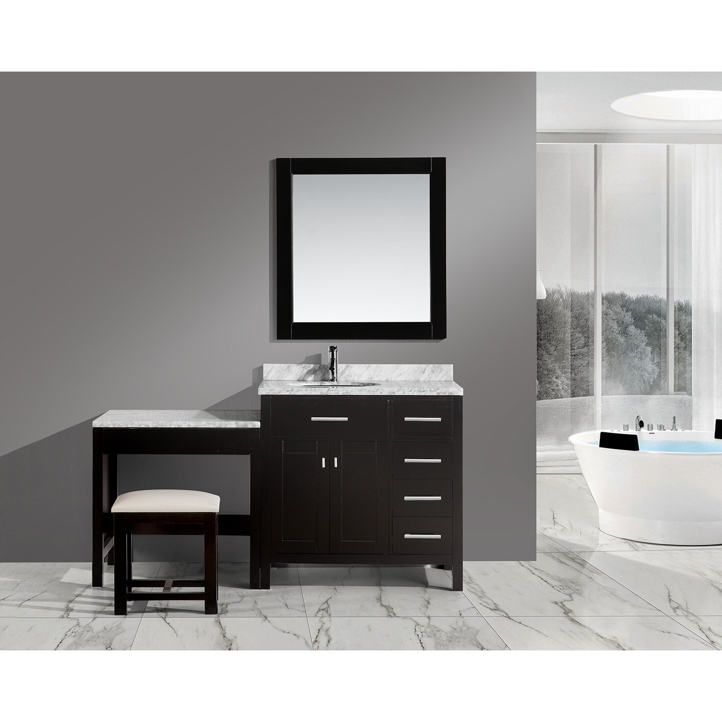 Shop Design Element London 36 Inch Single Sink Espresso Vanity Set With Make Up Table And Bench Seat Overstock 9517482