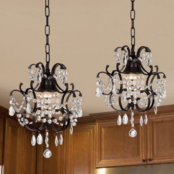 Gallery Versailles Wrought Iron and Crystal Mini-Chandelier 2-in-1 Set (set of 2) - Chandeliers For Bedrooms by Overstock.com
