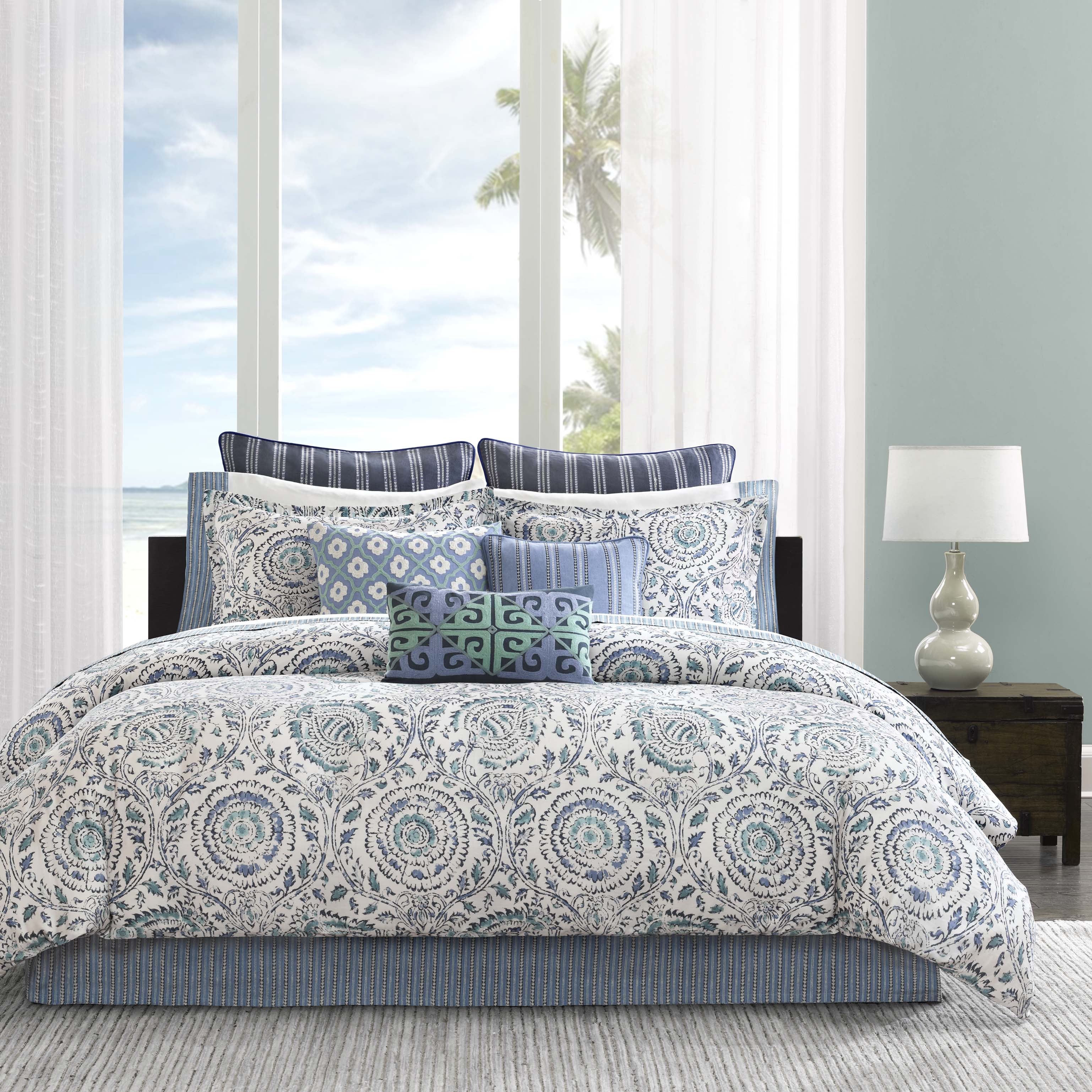 Echo Design Kamala Blue Cotton Comforter Set Overstock 9517819