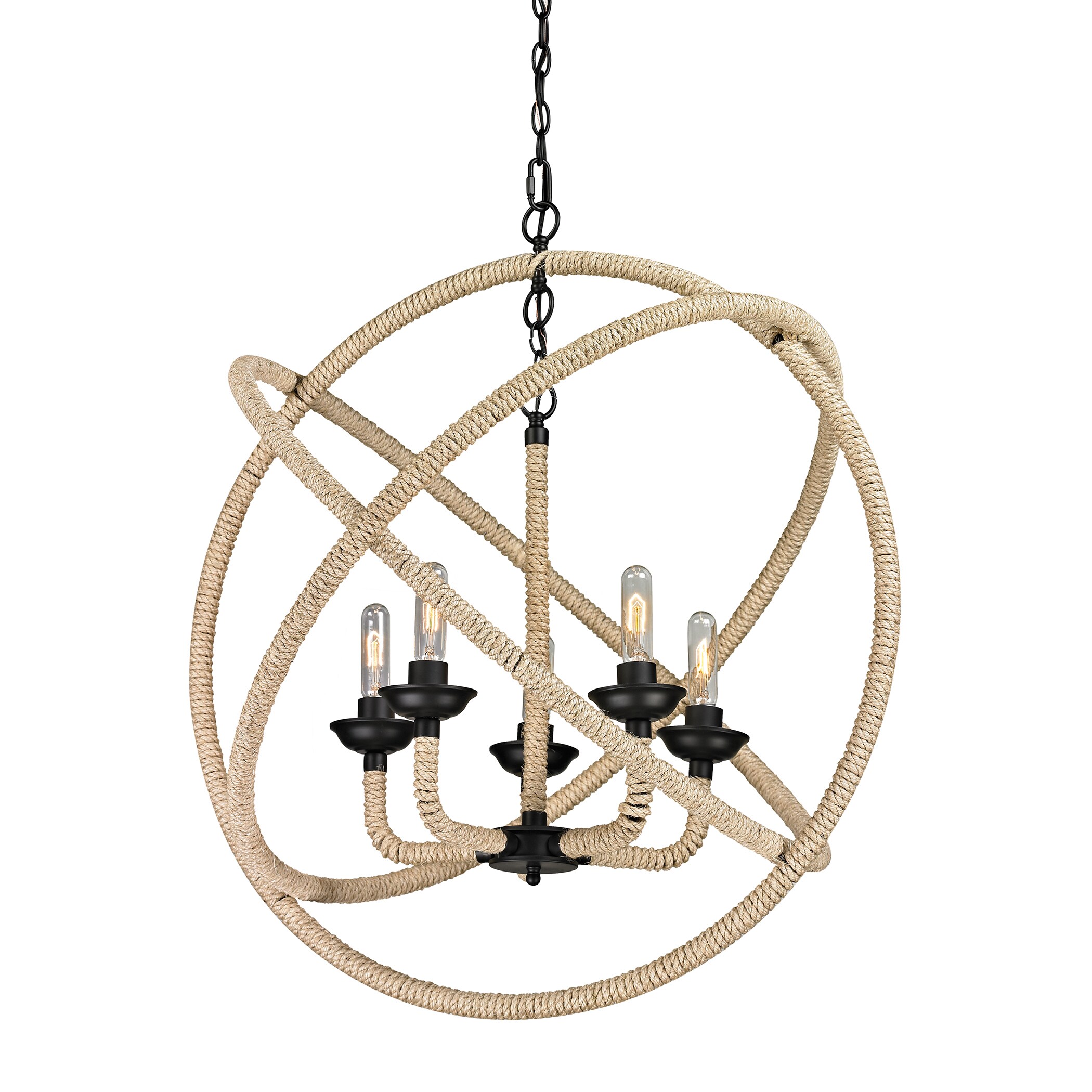 Elk Lighting Pearce 5-light Matte Black and Rope Chandelier (Pearce Matte Black Rope Chandelier) - Chandeliers For Bedrooms by Overstock.com