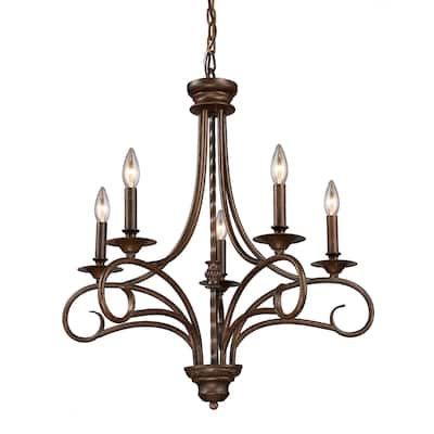 Elk Home Gloucester Weathered Bronze Metal 5 Light Chandelier