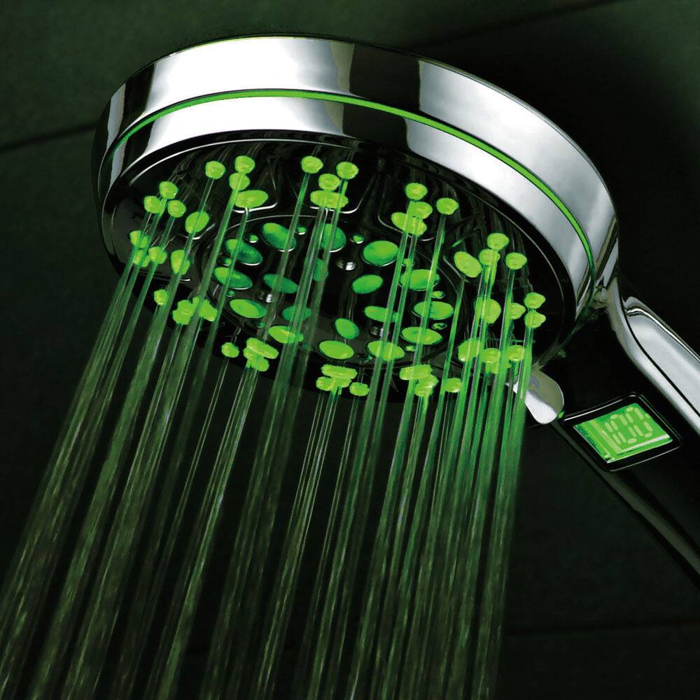 HotelSpa All-Chrome 5-setting LED/ LCD Handheld Shower Head with Lighted LCD Temperature Display, and Automatic Changing LEDs