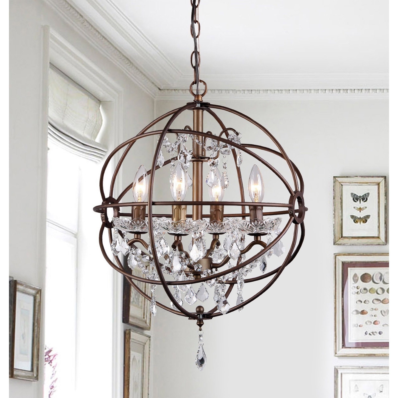 Edwards Antique Bronze 16-inch 4-light Crystal Chandelier