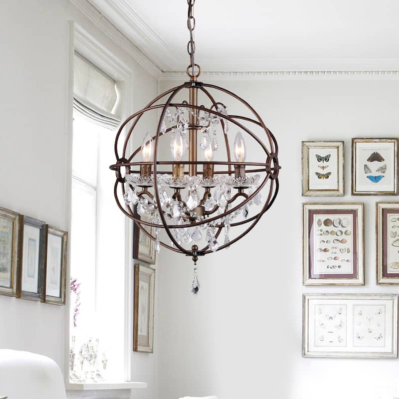 Edwards Antique Bronze 16-inch 4-light Crystal Chandelier