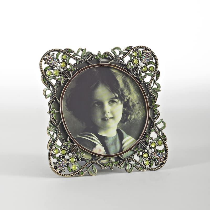 Vintage Green Jeweled Photo Frame - Green