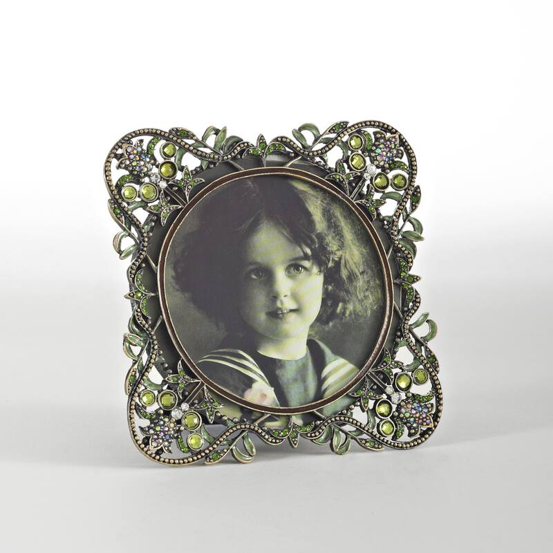 Vintage Green Jeweled Photo Frame