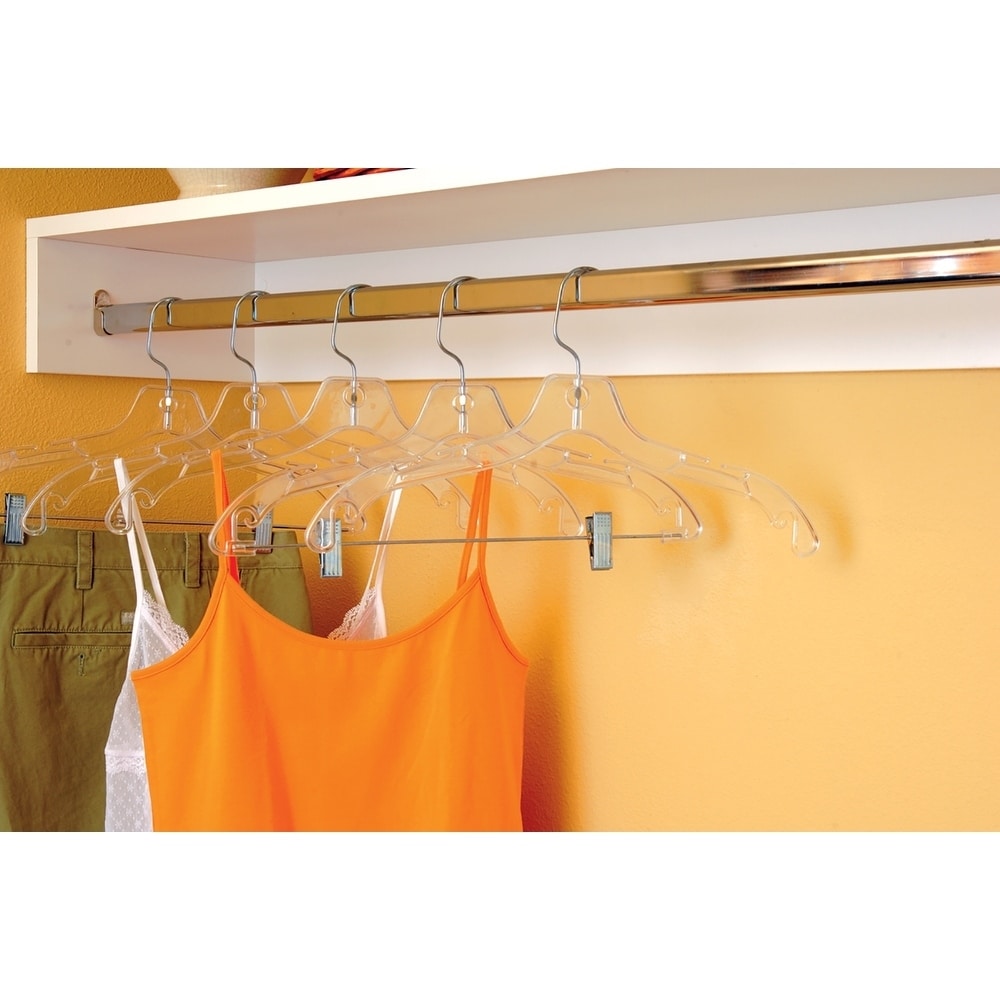 Clear Plastic Top Hanger W/ Non-Slip Rubber Shoulder Strips & Notches, 17  Length X 3/8 Thick, Chrome Hook Box of 100 - On Sale - Bed Bath & Beyond -  31305792