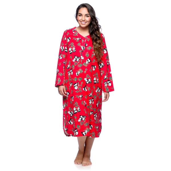 La Cera Women's Plus Size Panda Long Sleeve Pull-over Gown