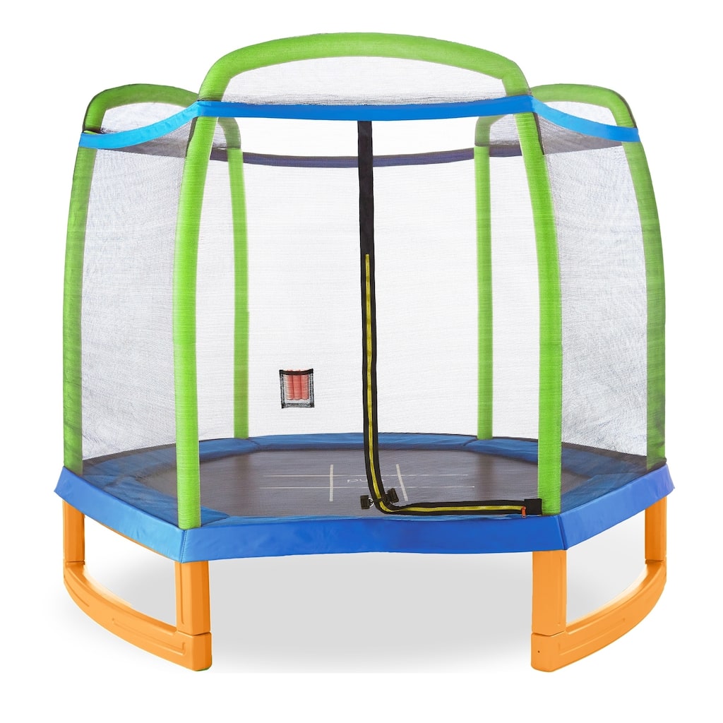 Pure Fun 7-Foot Trampoline With Safety Enclosure plus Tic-tac-toe