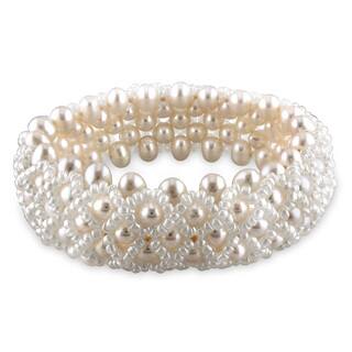Cuff Pearl Bracelets Online At Our Best Miadora Sterling Silver White Pearl Bracelet 5 5mm