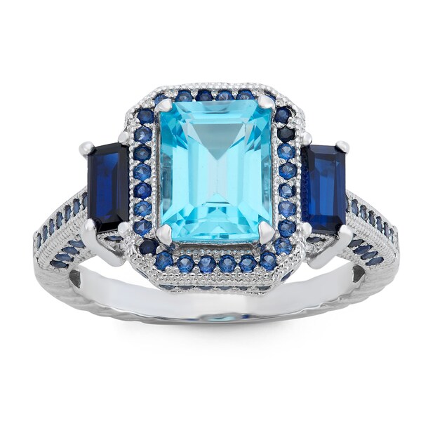 Gioelli Sterling Silver Swiss Blue Topaz and Created Sapphire Designer ...