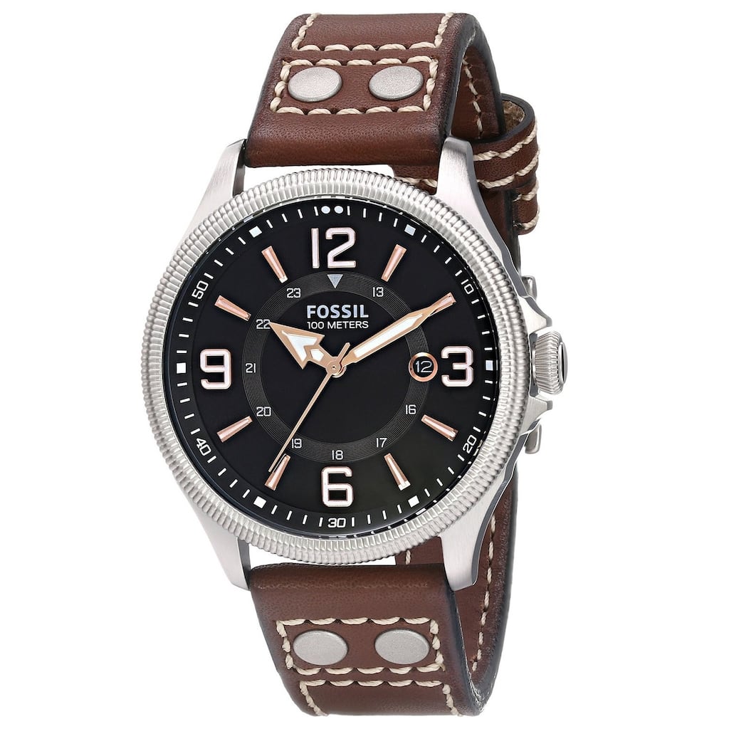 Fossil Men's Recruiter FS4962 Brown Leather Quartz Watch with Black Dial