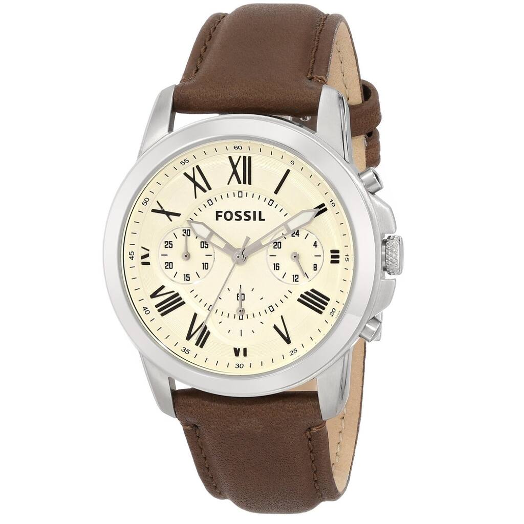 Fossil Men's Grant FS4839 Brown Leather Quartz Watch with Beige Dial