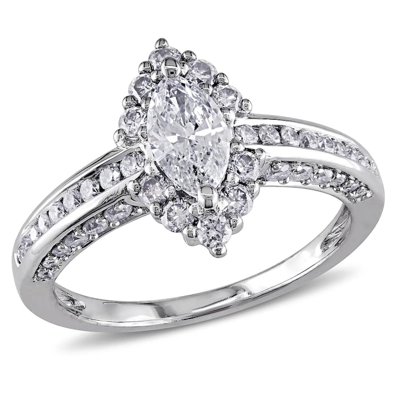 Miadora Signature Collection 14k White Gold 1 1/4ct TDW Marquise Diamond Engagement Ring - 4.5