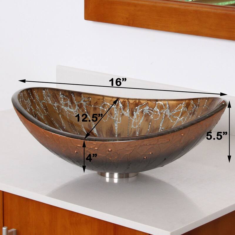 Elite 1415/ 2659 Unique Oval Artistic Bronze Tempered Glass Bathroom Vessel Sink with Faucet Combo