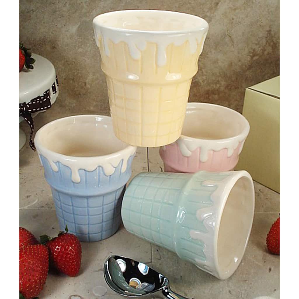 D'Lusso Designs Four Piece Multi Color Ceramic Ice Cream Cups Set
