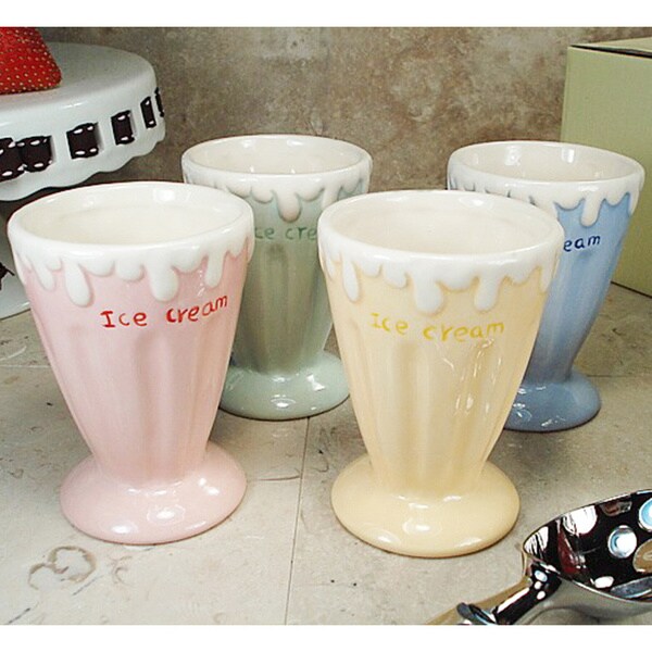 Lusso Designs Four Piece Multi Color Mini Ceramic Ice Cream Cup Set