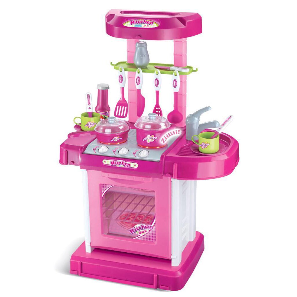 pink plastic play kitchen