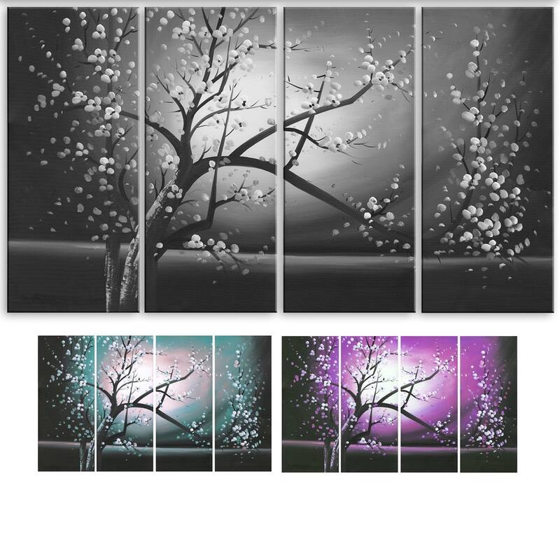 Blossoming in the Moonlight" 4-piece Wall Art Canvas - emeraud - Specialty