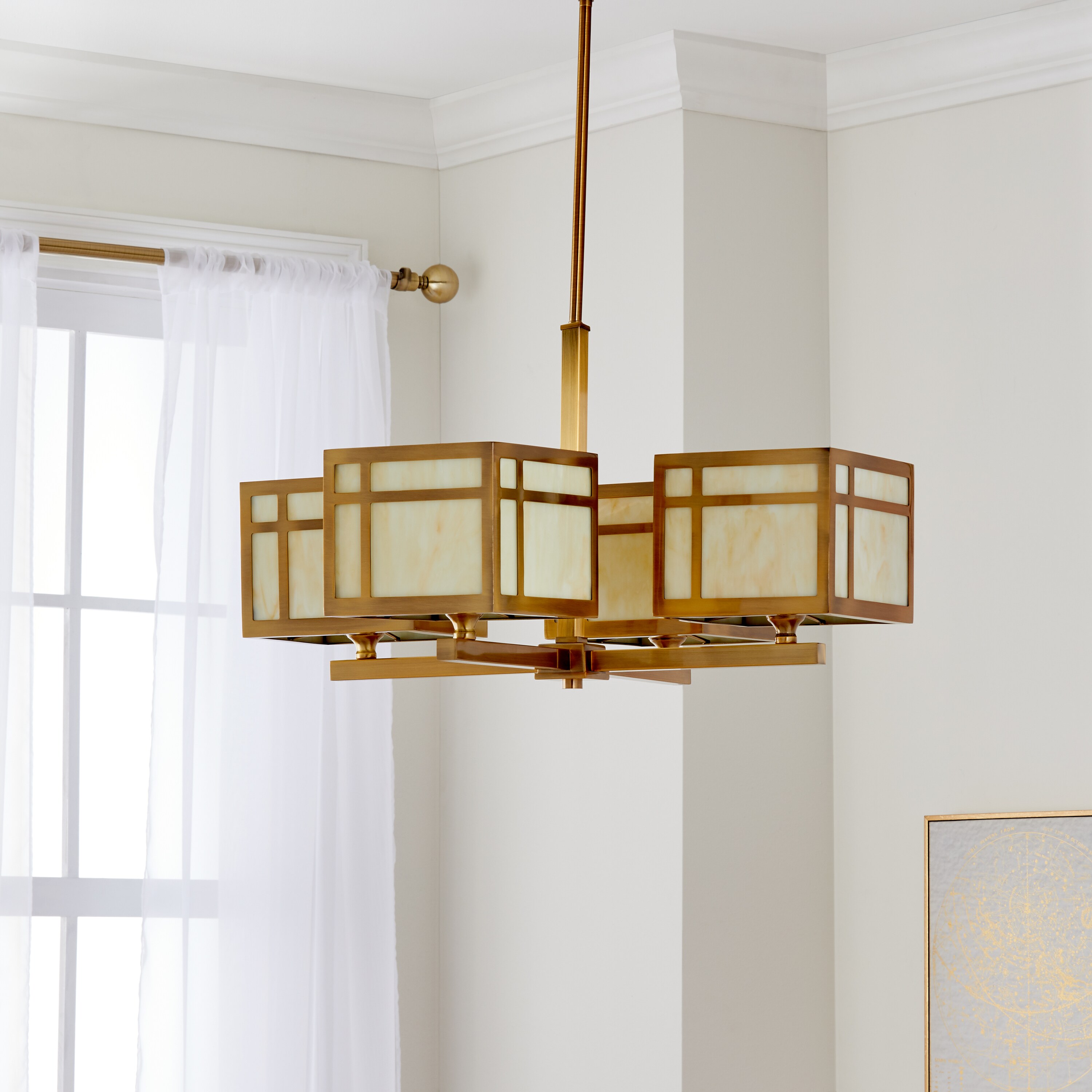 Safavieh Lighting 25-inch Adjustable 4-Light Craftsman Gold Chandelier - 25" x 25" x 19.125 - 55.125" (LIT4184A) - Chandeliers For Bedrooms by Overstock.com