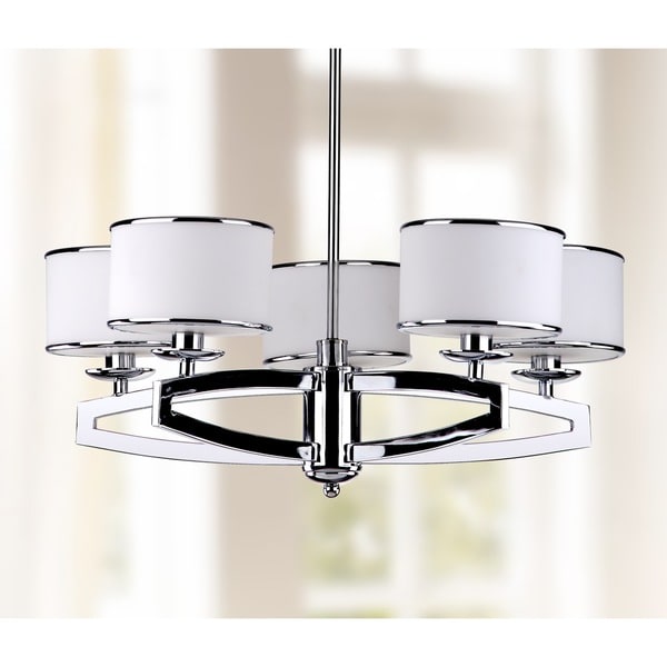 Safavieh Lighting 25-inch Adjustable 5-Light Lenora Chrome Drum Pendant Lamp