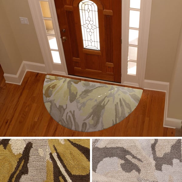 Handmade Putty Transitional Floral Wool Area Rug