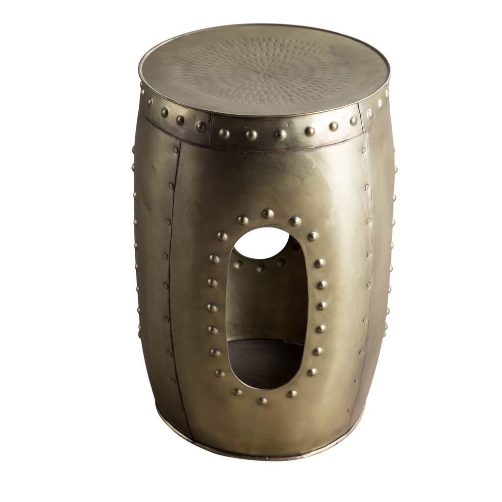 Handmade Industrial Barrel Brass Stool (India)
