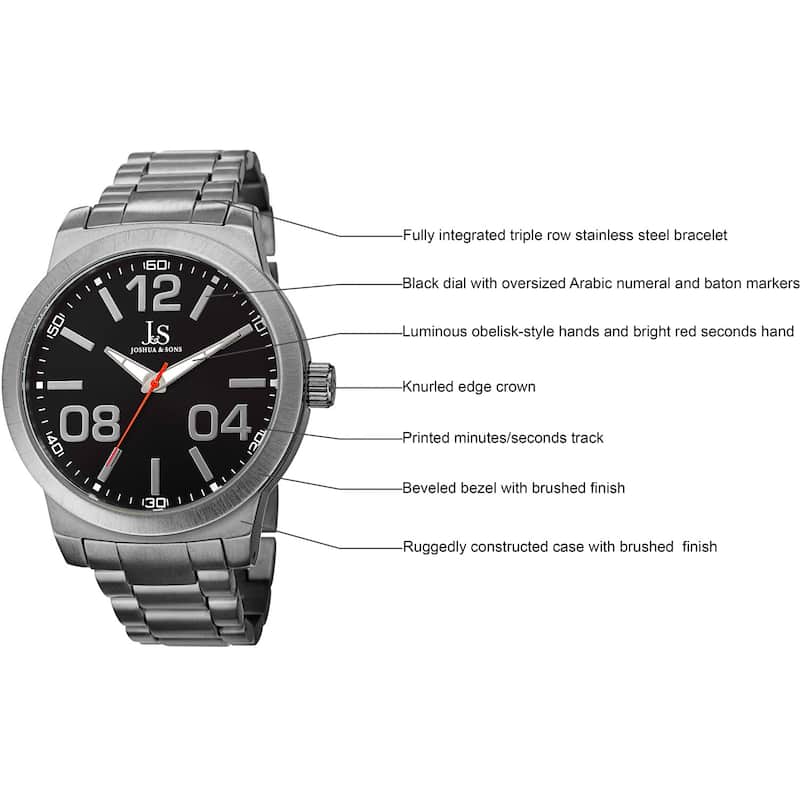 Joshua & Sons Bold Men's Quartz Large Arabic Numerals Bracelet Watch