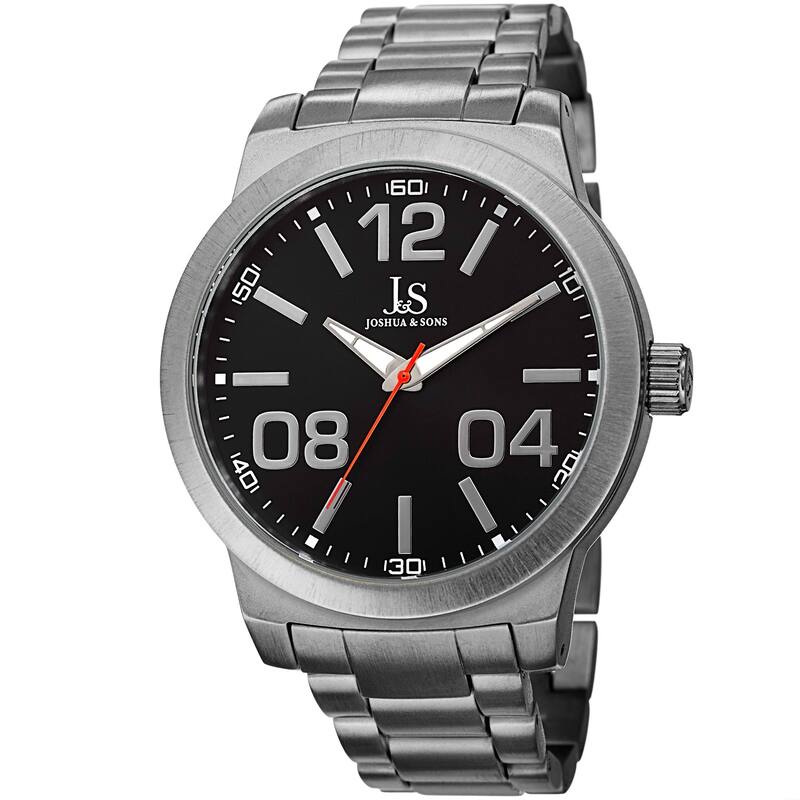 Joshua & Sons Bold Men's Quartz Large Arabic Numerals Bracelet Watch - black - Silver-Tone/Two-Tone/Black