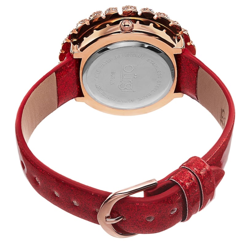 Burgi Women's Sparkling Quartz Watch with Leather Strap