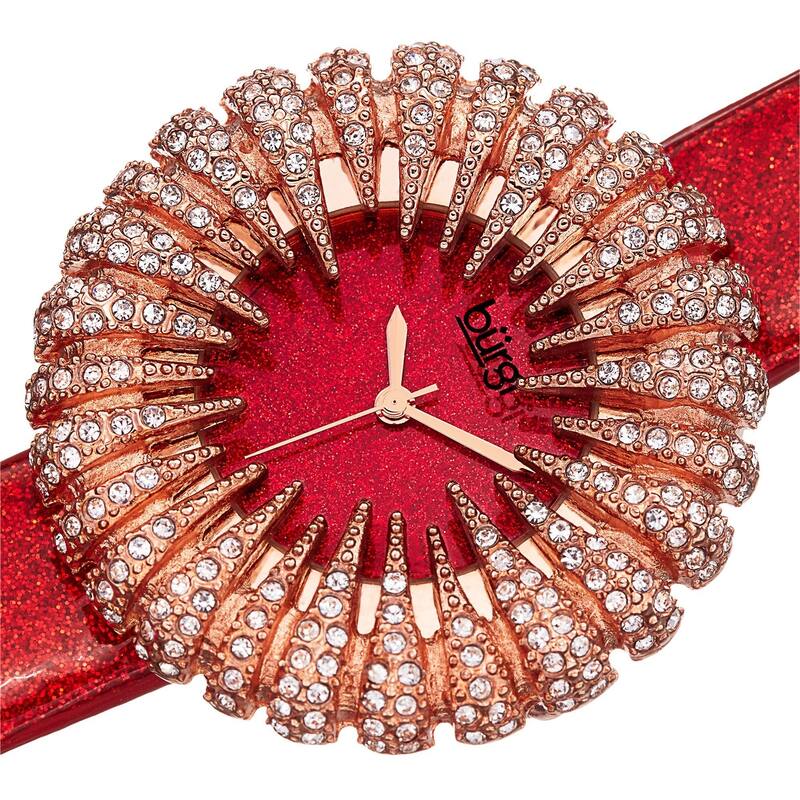 Burgi Women's Sparkling Quartz Watch with Leather Strap