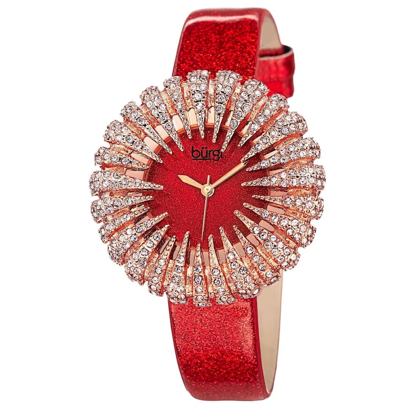 Burgi Women's Sparkling Quartz Watch with Leather Strap