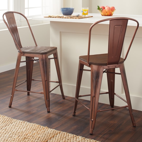 Shop Tabouret 24-inch Wood Seat Brushed Copper Bistro Counter Stools ...