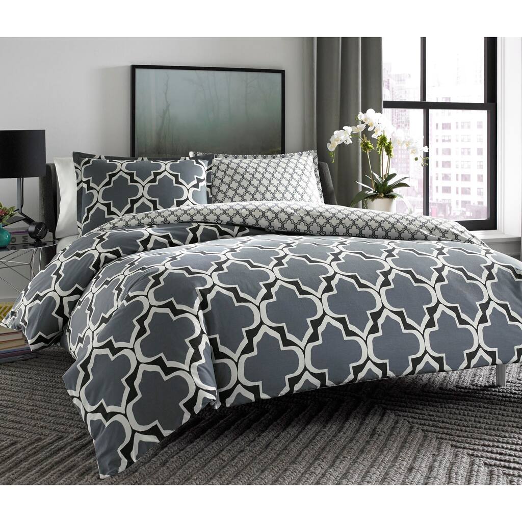 City Scene Brodie Reversible Cotton 3-piece Duvet Cover Set
