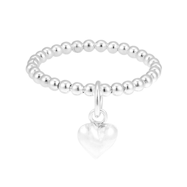 Handmade Cute Dangle Heart Eternity Bead Ball Sterling Silver Ring (Thailand)