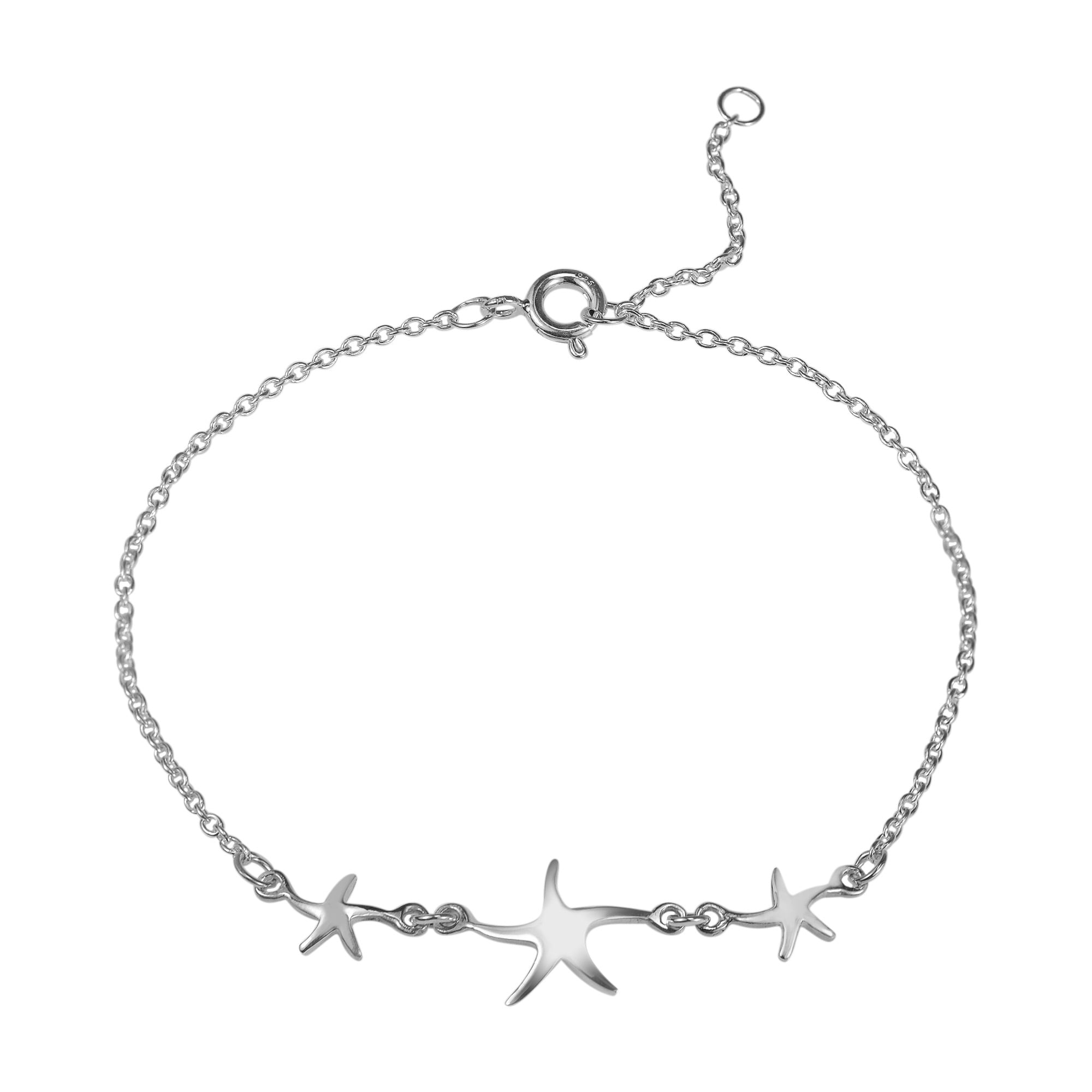 925 Sterling Silver Three Triple Starfish Anklet Bracelet