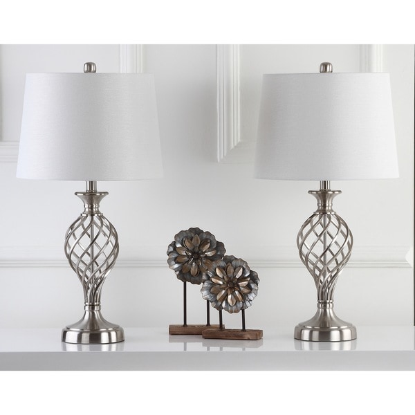 Safavieh Lighting 26.75-inch Lattice Urn Nickel Table Lamp (Set of 2)
