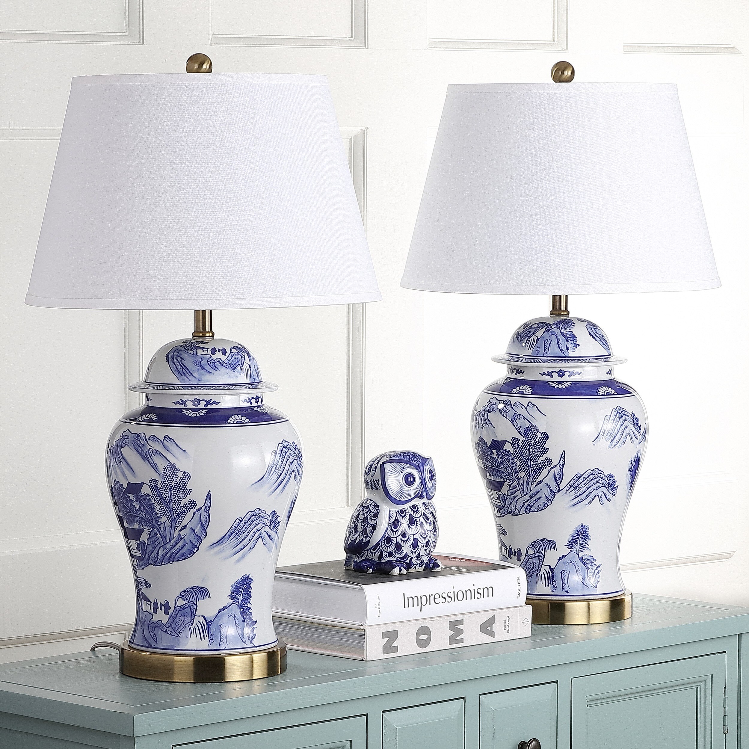 Safavieh Lighting 29 Inches Shanghai Blue White Ginger Jar Set Of 2 Safavieh Lighting 29 Inches Shanghai Blue White Ginger Jar Set Of 2