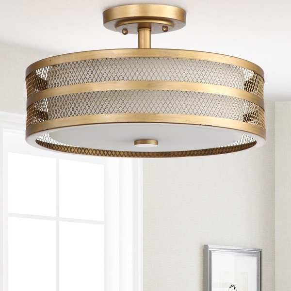 Safavieh Lighting 9.6-inch 3-light Greta Veil Gold Ceiling Light