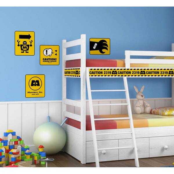 slide 1 of 2, Monsters Inc Caution Signs Peel and Stick Giant Wall Decals