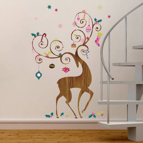 slide 1 of 1, Ornamental Reindeer Peel and Stick Giant Wall Decals